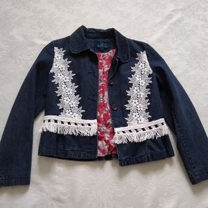 Boden dark denim jeans beads fringe floral embroidery crochet embellished